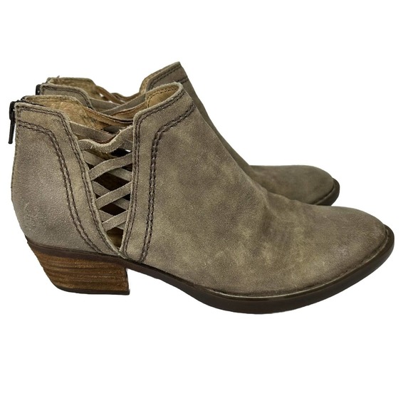BORN Womens 7.5 Waterville Woven Leather Ankle Boot Back Zip Taupe Western Boho - Picture 1 of 8